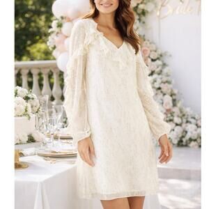 Lilly Pulitzer White Coconut Gold Belle Silk Long Sleeve Midi Dress Size 2